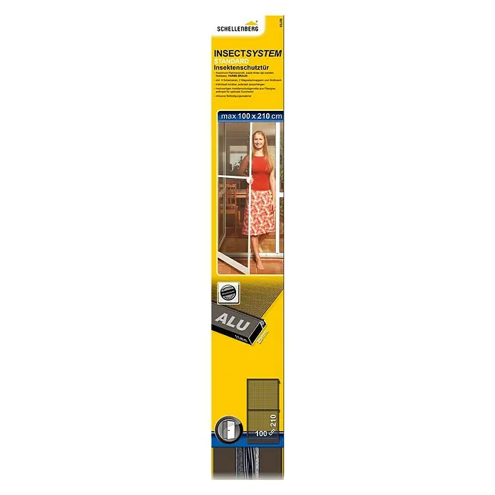 Schellenberg Insect System Mosquitera Standard - An x Al: 100 x 210 cm, Color tejido: Marrón, Fijación con abrazadera, Puerta exterior