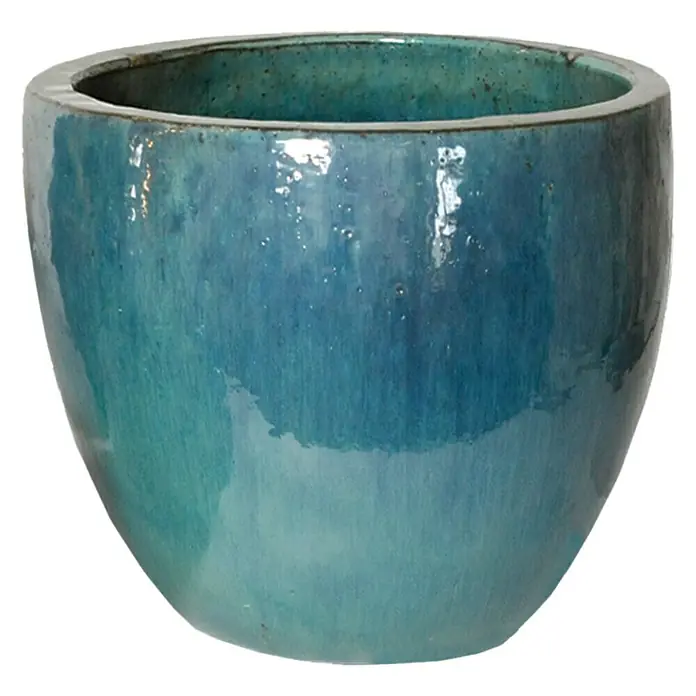 Mega Collections Plantenpot Corsica - Buitenmaat (Ø x h): 31 x 25 cm, Keramiek, Blauw - Vooraanzicht