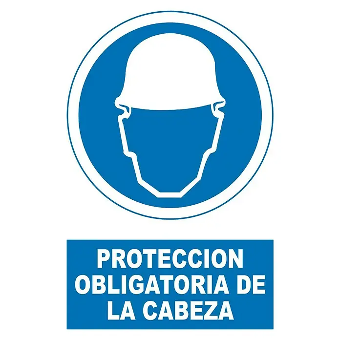 Cartel - Azul/Blanco, Uso obligatorio de casco de seguridad, 23 x 34 cm