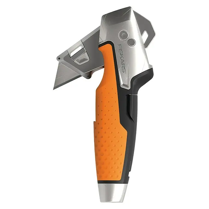 Fiskars CarbonMax Cúter Pintor - Tipo de cuchilla: Cuchilla trapezoidal, 3 posiciones de la cuchilla, Negro/Naranja