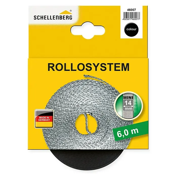Schellenberg Rollladengurt - Schwarz, Länge: 6 m, Gurtbreite: 14 mm - Vorderansicht