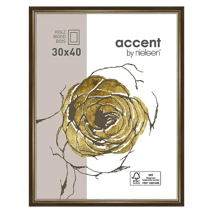 Nielsen Bilderrahmen Ascot - Dunkelbraun/Gold, 30 x 40 cm, Holz - Vorderansicht