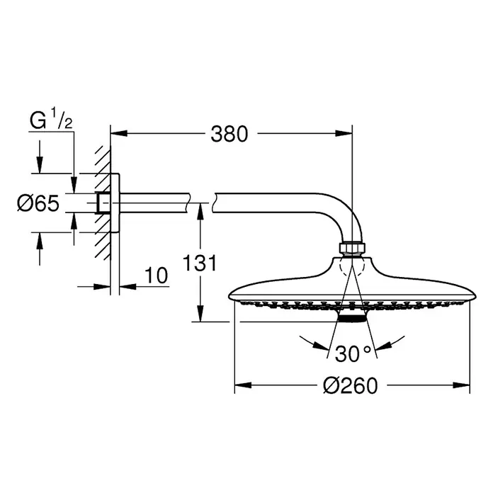 Grohe Euphoria Kopfbrausen-Set - Durchmesser: 26 cm, 9,5 l/min bei 3 bar, Wandmontage, Chrom - Vorderansicht