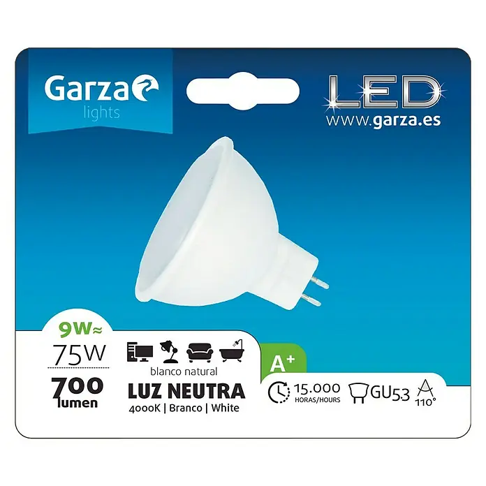 Garza Bombilla LED - GU5,3, 9 W, Blanco neutro, 700 lm