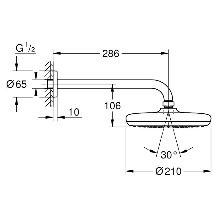 Grohe Tempesta Kopfbrausen-Set - Durchmesser: 21 cm, 9,5 l/min bei 3 bar, Wandmontage, Chrom - Vorderansicht
