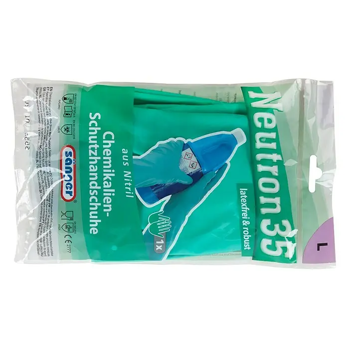 Sänger Schutzhandschuhe Neutron 35 - Größe: L, Grün, Nitril - Vorderansicht