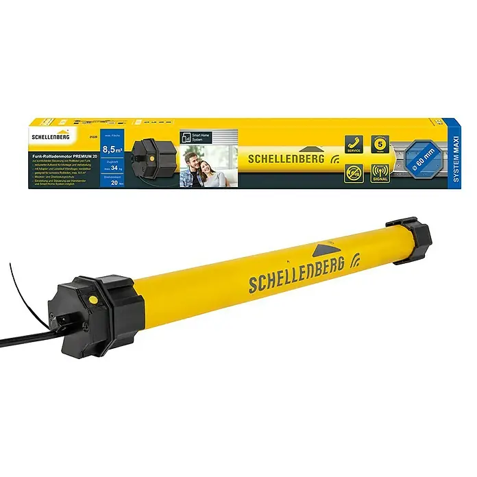 Schellenberg Funk-Rohrmotor Premium 20 Maxi - Max. Rollladenfläche: 8,5 m² bei Kunststoffrollläden, Einbaulänge: 555 mm, Zugkraft: 34 kg