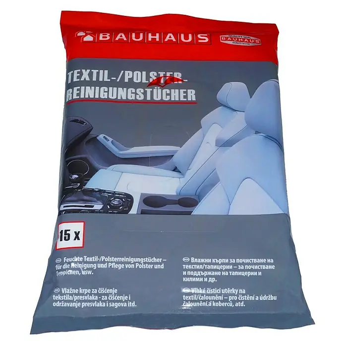 BAUHAUS Vochtige reinigingsdoekjes voor autotextiel - Inhoud: 15 stk. - Vooraanzicht