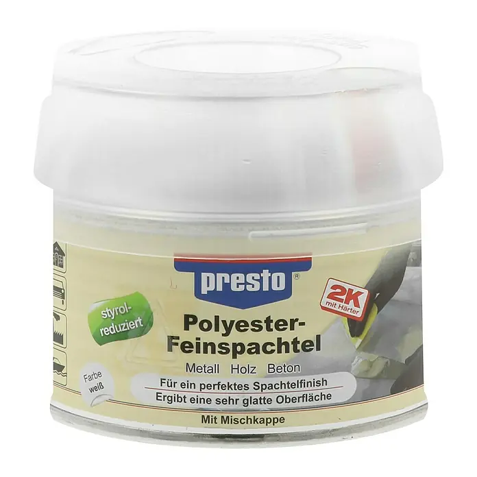 Presto Polyester-Feinspachtel - 500 g, Weiß, Überarbeitbar nach ca.: 30 min - Vorderansicht