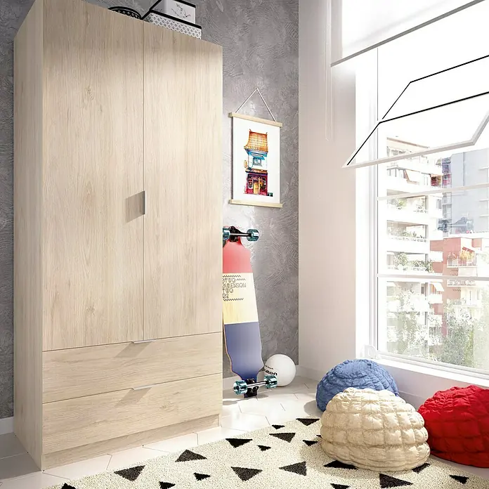 Armario para ropa Essen con cajones - L x An x Al: 52 x 81 x 184 cm, Natural