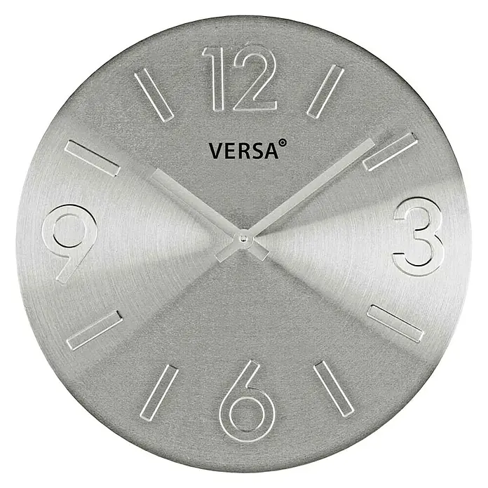 Reloj de pared redondo Plata - Plateado, Diámetro: 35,5 cm
