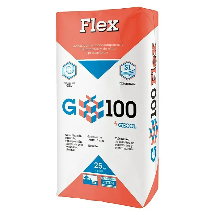 Gecol Cemento cola Gel Flex Blanco - Contenido: 25 kg, Gres porcelánico