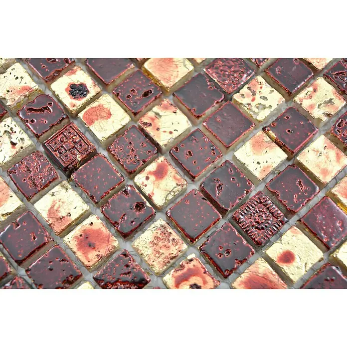 Mozaïektegel vierkant XAM 67 - 30 x 30 cm, Goud/Rood - Close-up