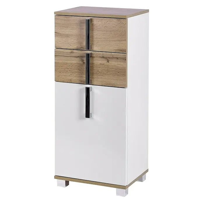 Schildmeyer Luca Unterschrank - 40 x 32 x 95 cm, Weiß/Wotaneiche - Rechte Seitenansicht