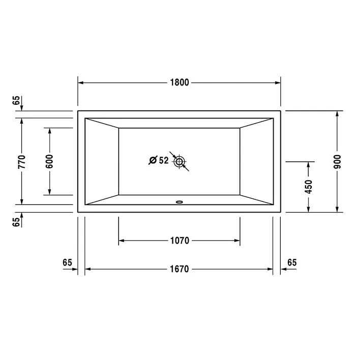 Duravit Starck 1 Badewanne Typ 2 - 180 x 90 cm, Sanitäracryl, Weiß - Vorderansicht