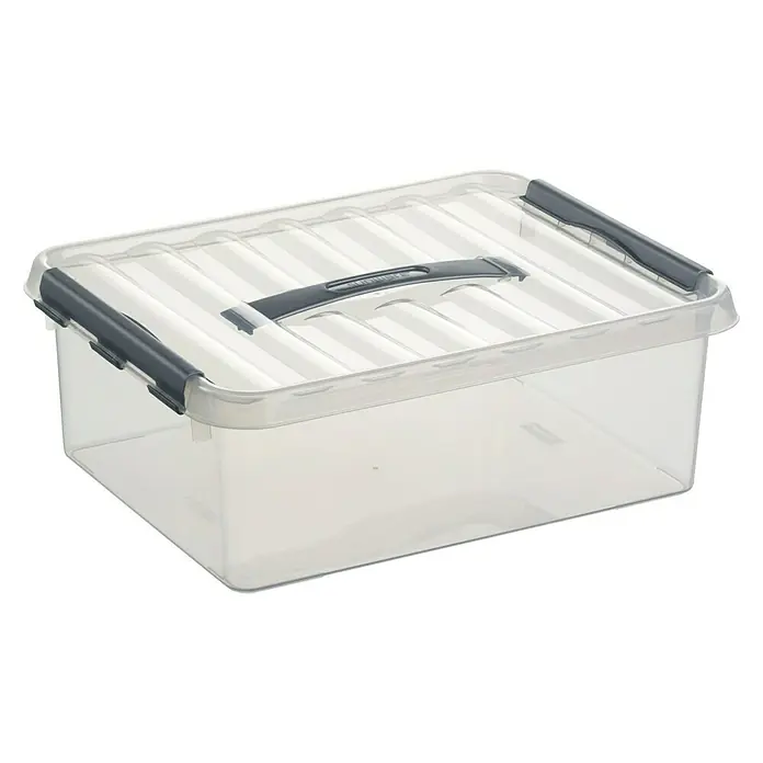 Sunware Aufbewahrungsbox Q-Line - L x B x H: 40 x 30 x 14 cm, Kunststoff, Transparent, Farbe Griff: Schwarz - Linke Seitenansicht