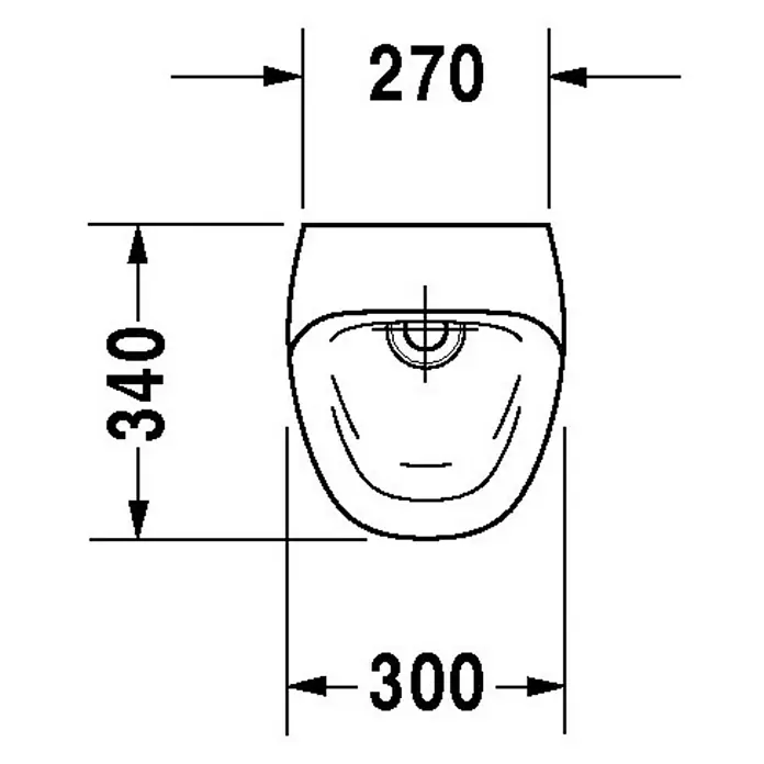 Duravit DuraStyle Urinal - Ohne Spülrand, Unbeschichtet, Zulauf: Hinten, Absaugspülung, Farbe: Weiß, Mit Zielobjekt - Skizze