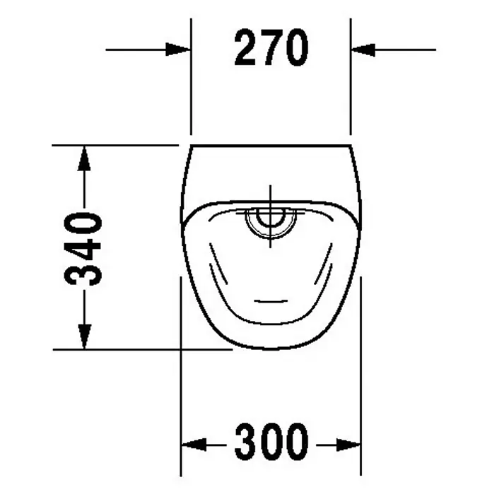 Duravit DuraStyle Urinal - Netzbetrieben, Ohne Spülrand, Mit antibakterieller Glasur, Zulauf: Hinten, Absaugspülung, Ohne Zielobjekt - Skizze