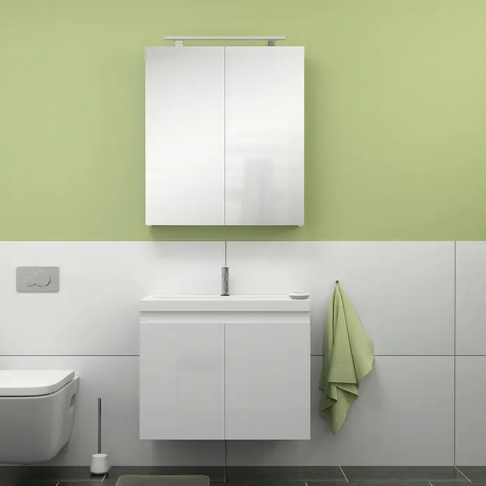 Camargue Espacio Kupaonski ormarić za nasadni umivaonik - 80 x 46 x 60 cm, 2 vrata, Gama bijela sjaj - Živopisni prikaz