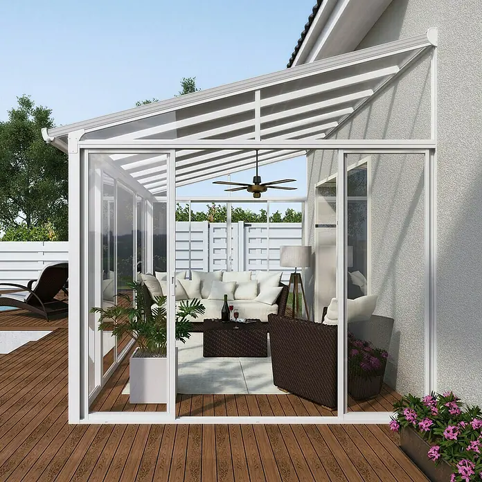 Palram – Canopia Wintergarten San Remo - B x T x H: 5,46 m x 3 m x 3,1 m, Verkehrsweiß - Rechte Seitenansicht