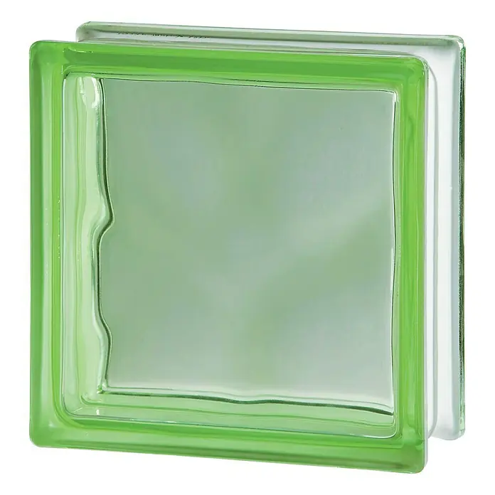 Glasblok Basic - Groen, Structuur: Wolk, Vierkant - Vooraanzicht