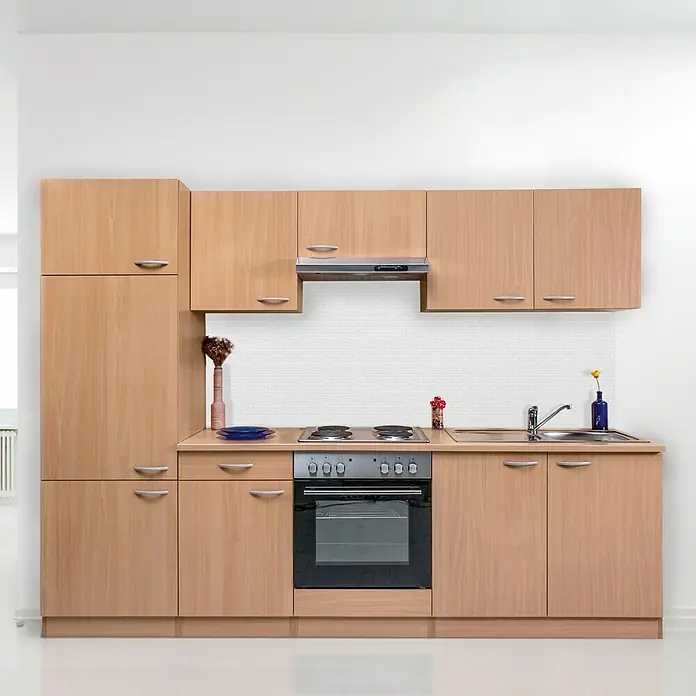 Respekta Küchenzeile KB270BBEBO - Breite: 270 cm, Mit Elektrogeräten, Buche-Nachbildung
