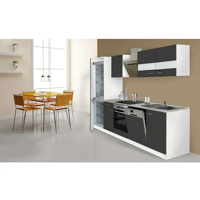 Respekta Küchenzeile KB280WGCGKE178 - Breite: 280 cm, Mit Elektrogeräten, Grau