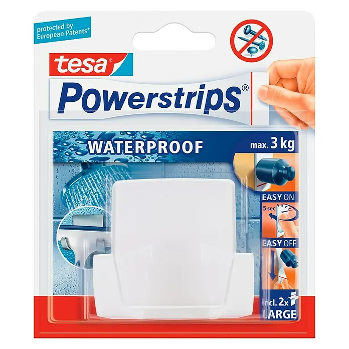 Tesa Powerstrips Waterproof Muurhaak - Kunststof, Wit - Vooraanzicht