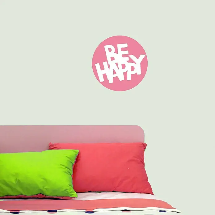 Wandtattoo Rund - Be happy, Pink, 24 x 24 cm - Vorderansicht
