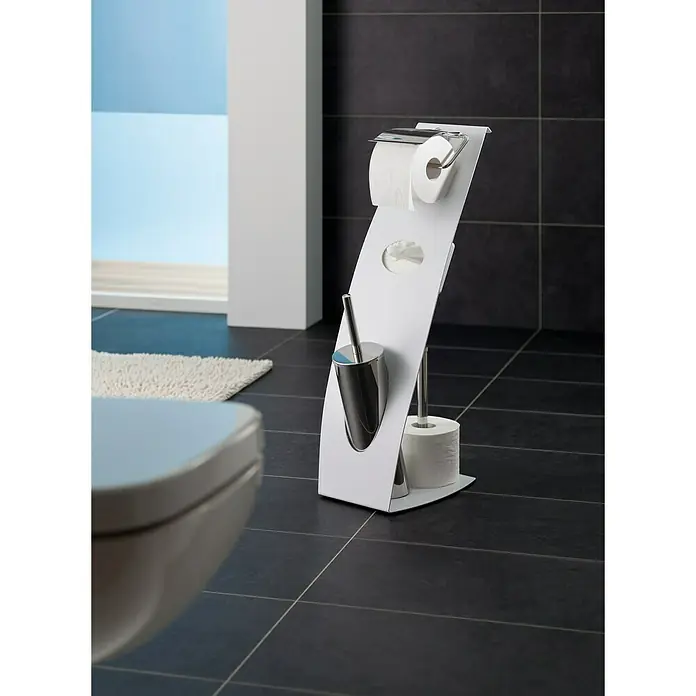 Venus Conjunto de escobillero y portarrollos Capri - Altura: 65 cm, Blanco
