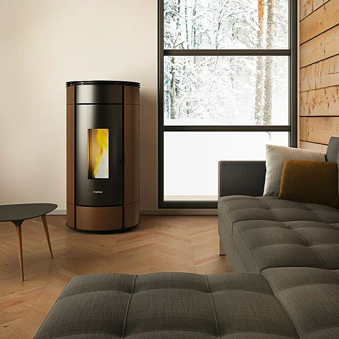 FreePoint Pelletofen Globe - 2,8 kW - 10,5 kW, Raumheizvermögen: 252 m³, Mokka