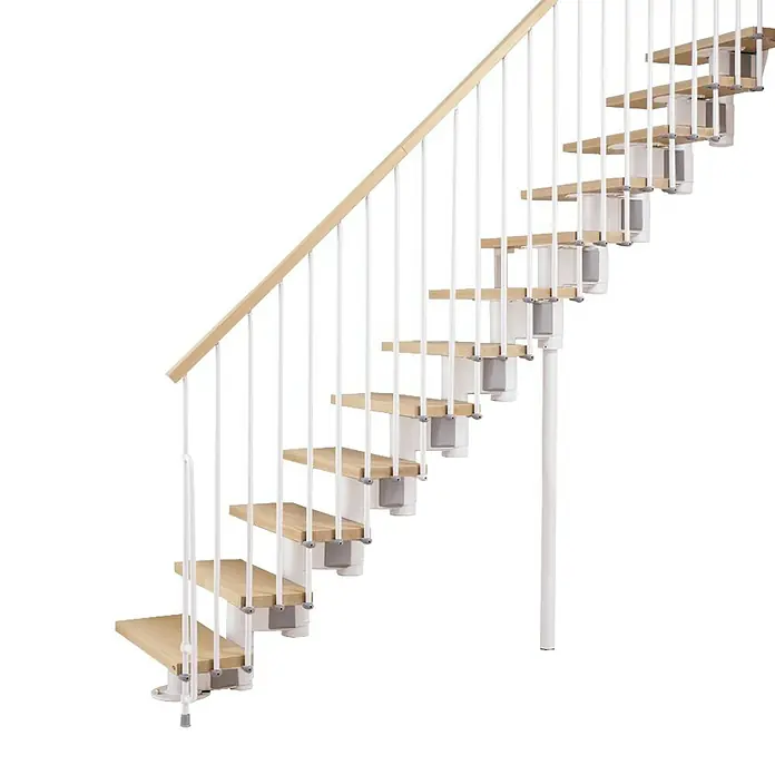 Fontanot Arké Mittelholmtreppe Kompact 89 - Breite: 89 cm, Weiß, Gerade, Farbe Stufen: Buche Hell, Geschosshöhe: 191 cm - 303 cm - Vorderansicht