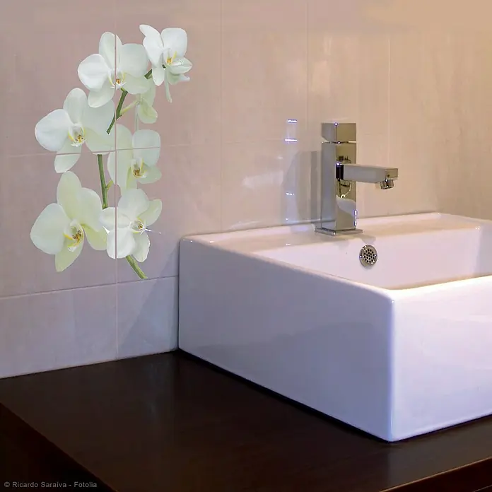 Vinilo para azulejos - Orquídea, 15 x 15 cm, 4 piezas - Foto ambiente