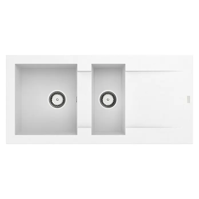 Carea Einbauspüle Dukkah - 105 x 50 cm, 1½ Becken, CAREAgranit®, Weiß - Ansicht von oben