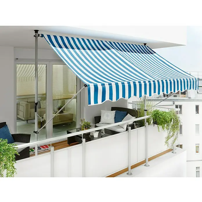 Sunfun Tenda s nosačem - Plavo-bijele boje, Širina: 2,5 m, Izvlačenje: 1,3 m