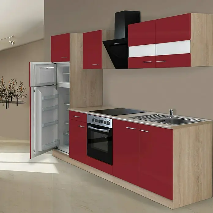 Respekta Küchenzeile KB270ESRCGKE - Breite: 270 cm, Mit Elektrogeräten, Rot
