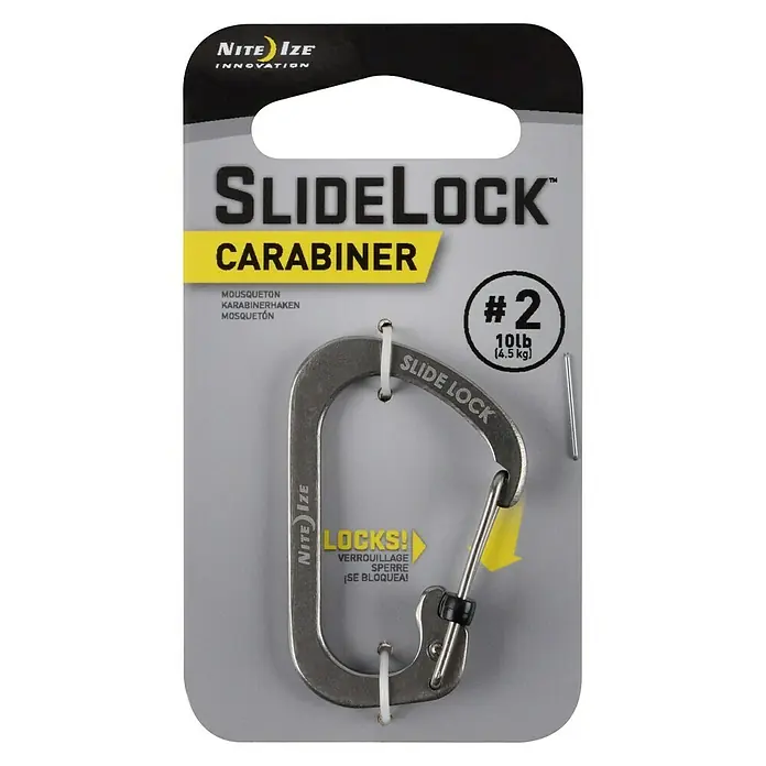 Nite Ize Karabinerhaken Slide Lock - 4,4 x 2,9 cm, Edelstahl, Silber, Zugfestigkeit: 4,5 kg - Vorderansicht
