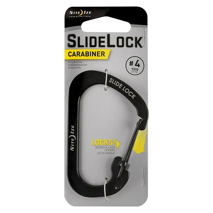 Nite Ize Karabinerhaken Slide Lock - 7,9 x 5,2 cm, Edelstahl, Schwarz, Zugfestigkeit: 33 kg - Vorderansicht
