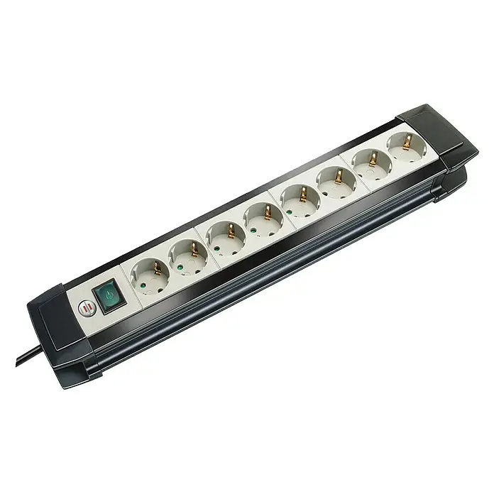 Brennenstuhl Steckdosenleiste Premium Line Plus - Anzahl Steckdosen Schuko: 8 Stk., Schwarz/Grau, Kabellänge: 5 m - Vorderansicht