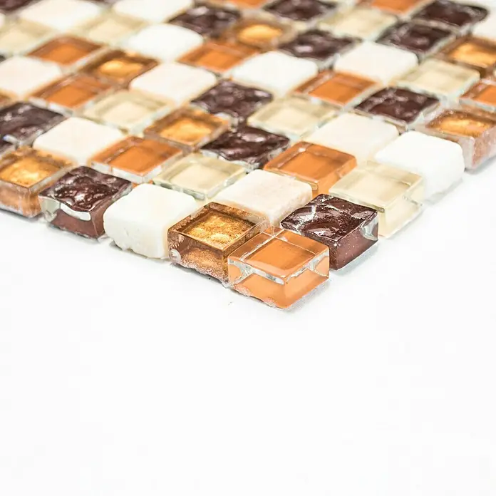 Mosaikfliese Quadrat Crystal Mix XCM M830 - 30,5 x 32,2 cm, Beige/Braun, Glänzend - Vorderansicht