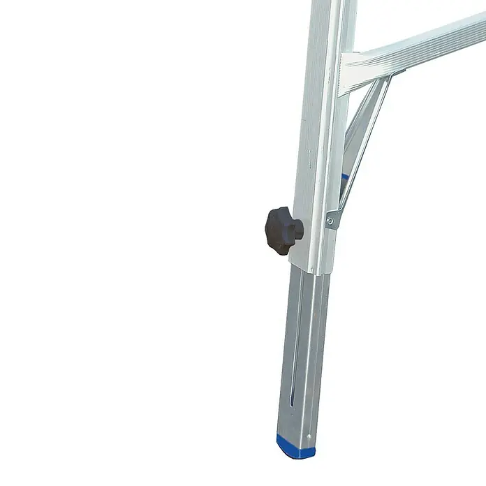 Krause Stabilo Sprossen-Gelenk-Teleskopleiter mit 4 Holmverlängerungen - Arbeitshöhe: 5 m, 4 x 4 Sprossen, Treppenfunktion, Aluminium - Detailaufnahme