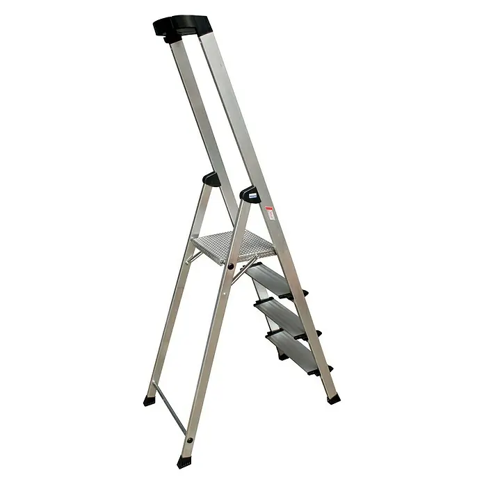 Krause PlusLine Stufenstehleiter Safety - Arbeitshöhe: 2,85 m, Anzahl Tritte: 4 Stufen, Tiefe Stufen: 125 mm, Aluminium - Rückansicht