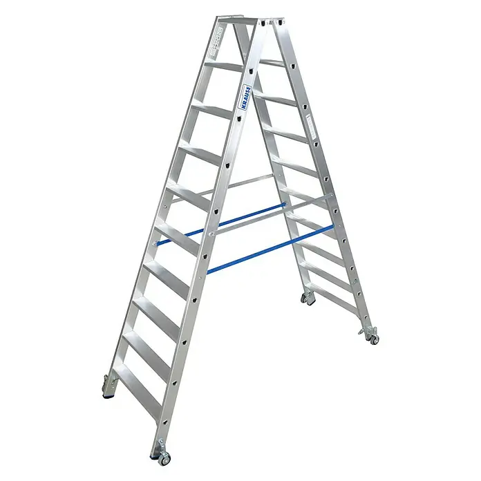 Krause Stabilo Stufen-Doppelleiter Fahrbar - Arbeitshöhe: 3,9 m, Anzahl Tritte: 2 x 10 Stufen, Tiefe Stufen: 80 mm, Material: Aluminium, Fahrbar - Linke Seitenansicht