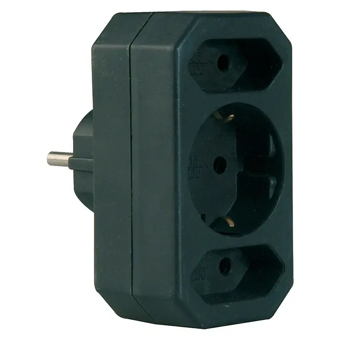 UniTEC Euro-Adapter - Schwarz, Anzahl Steckdosen Euro: 2 Stk., Anzahl Steckdosen Schuko: 1 Stk. - Ansicht von oben