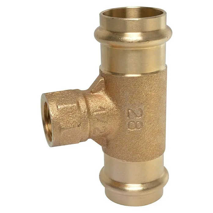 Press-RG-T-Stück - Durchmesser: 28 mm, Innengewinde: ½″, Presskontur: V - Vorderansicht
