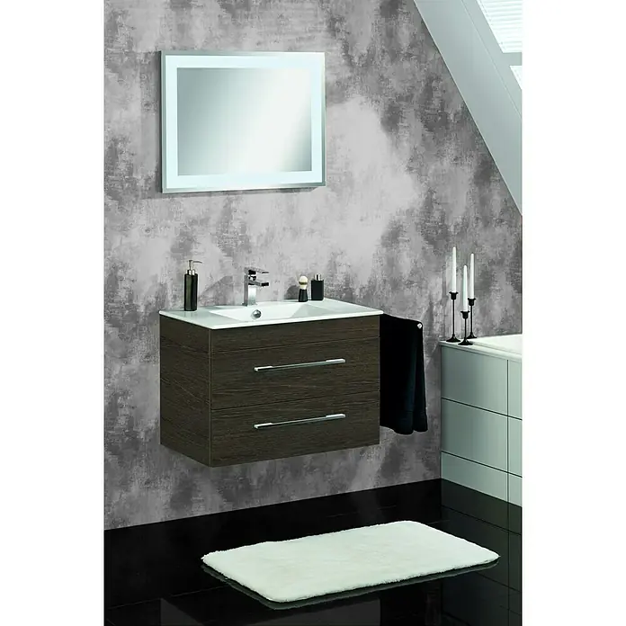 Camargue Stella Waschtischunterschrank - 79,4 x 48,9 x 39 cm, 1 Schubkasten, Ohne Beleuchtung, Eiche Maron - Stimmungsaufnahme