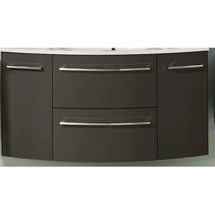Camargue Swing Waschtischunterschrank - 119,2 x 44,1 x 63 cm, Grafit, Hochglanz - Vorderansicht