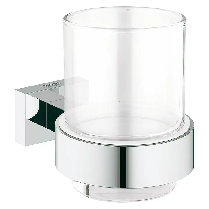 Grohe Essentials Cube Zahnputzbecher - Mit Halterung, Chrom, Glänzend - Vorderansicht