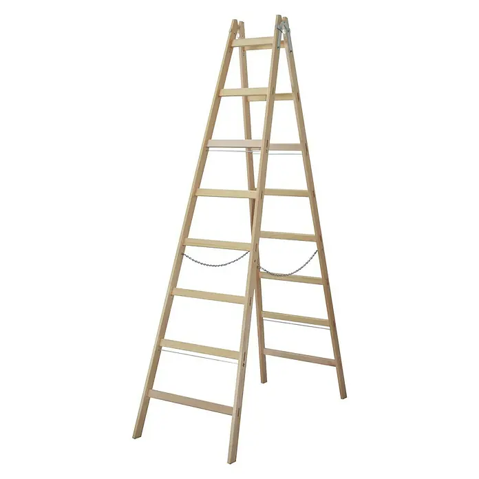 Sprossen-Doppelleiter - Höhe: 260 cm, Anzahl Tritte: 2 x 8 Sprossen, Holz