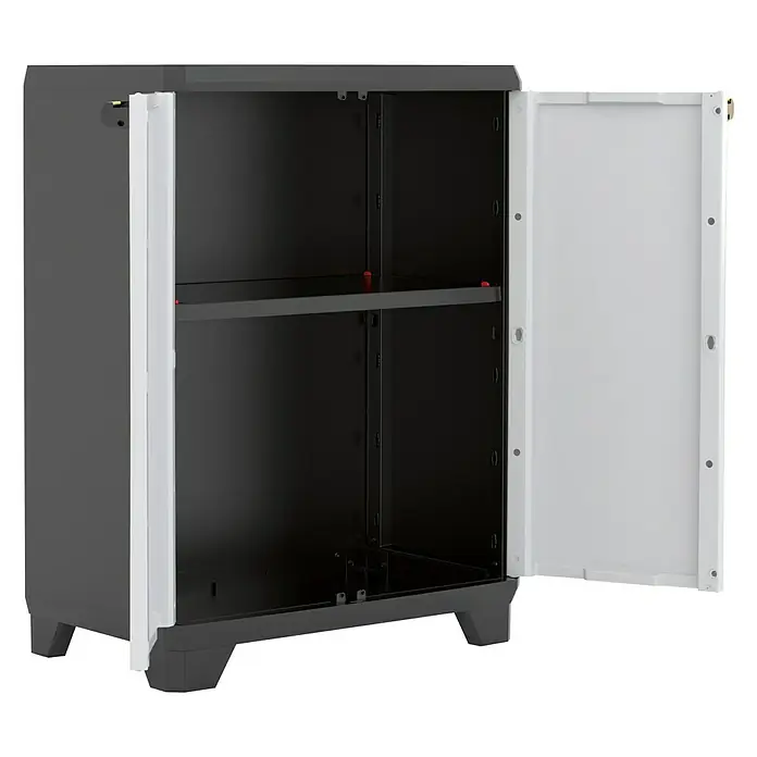 KIS Kunststoffschrank Linear - L x B x H: 68 x 39 x 90 cm, Traglast: 15 kg/Boden, Grau/Schwarz